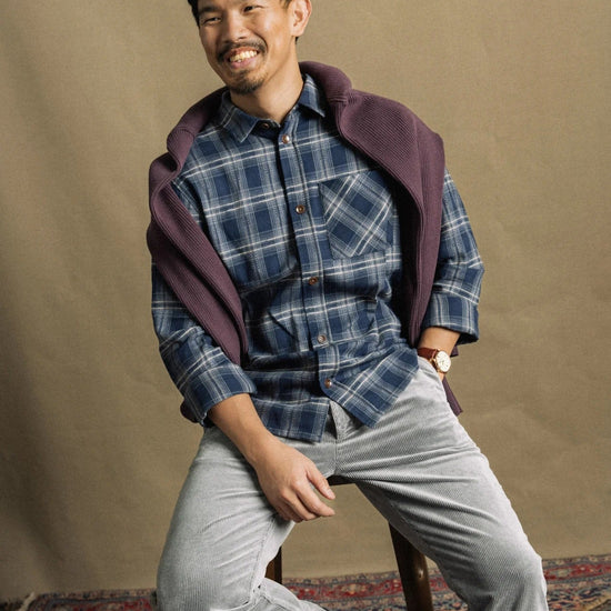 Young Ideas & Henmores -David Bruse Check Overshirt -468 Salute Navy -M