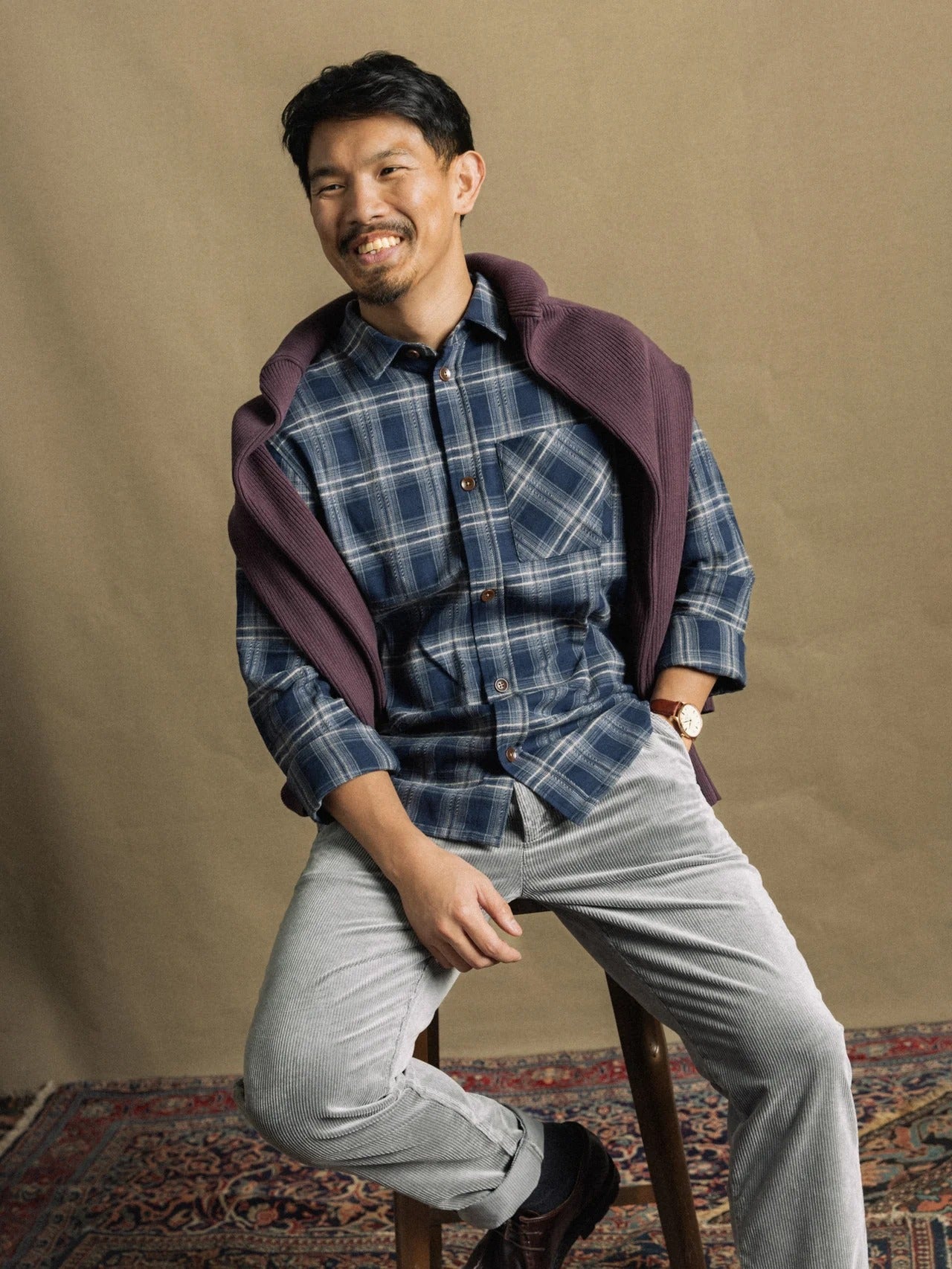 Young Ideas & Henmores -David Bruse Check Overshirt -468 Salute Navy -M