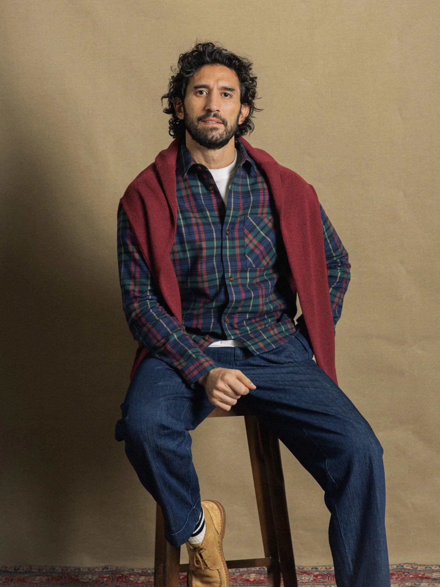 Young Ideas & Henmores -David Hang Tartan Overshirt -276 Burnt Russet -M
