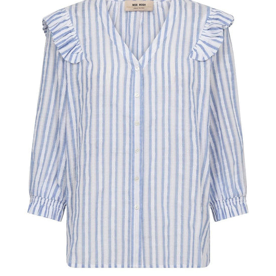 Young Ideas & Henmores -Debby Stripe Frill Shirt -835 Brunnera Blue -XS