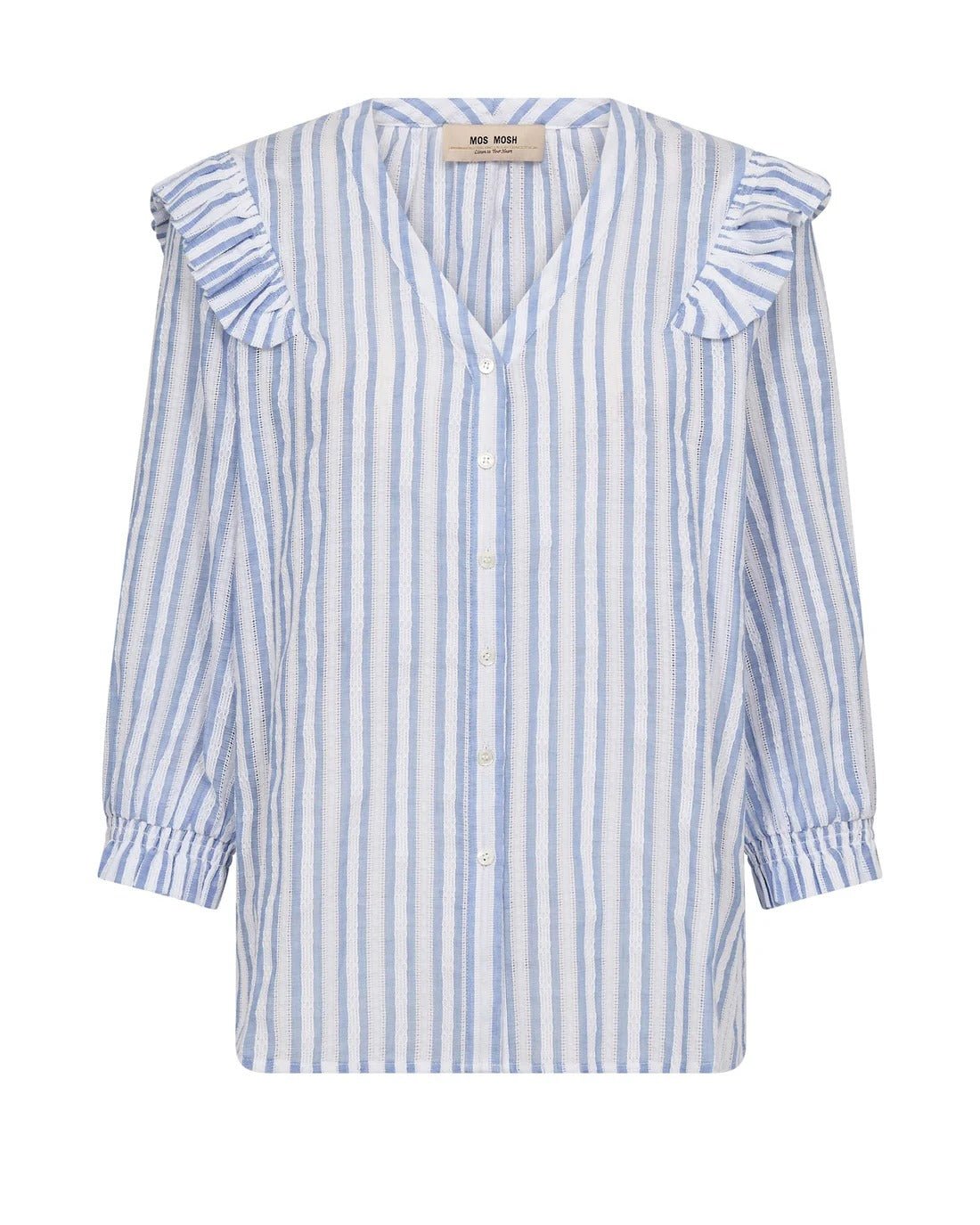 Young Ideas & Henmores -Debby Stripe Frill Shirt -835 Brunnera Blue -XS