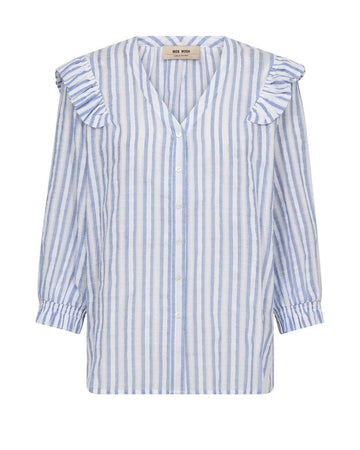Young Ideas & Henmores -Debby Stripe Frill Shirt -835 Brunnera Blue -XS