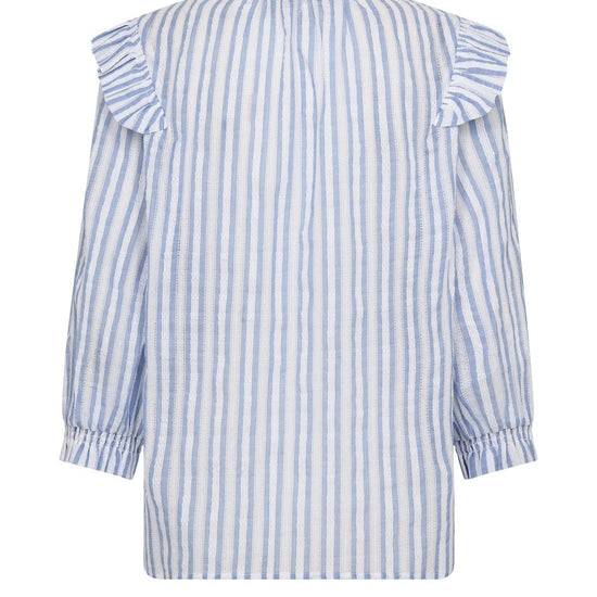 Young Ideas & Henmores -Debby Stripe Frill Shirt -835 Brunnera Blue -XS