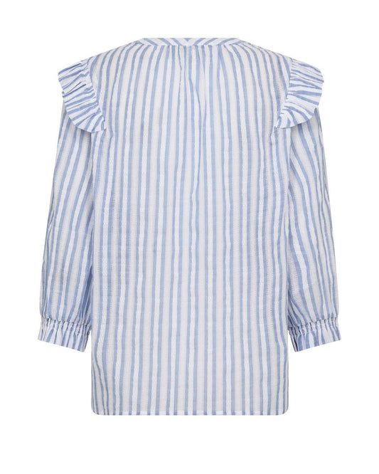Young Ideas & Henmores -Debby Stripe Frill Shirt -835 Brunnera Blue -XS