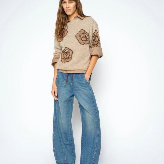 Young Ideas & Henmores -Drea Popli Rose Bud Jumper -733 Doeskin Brown -XS