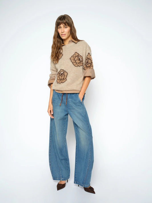 Young Ideas & Henmores -Drea Popli Rose Bud Jumper -733 Doeskin Brown -XS