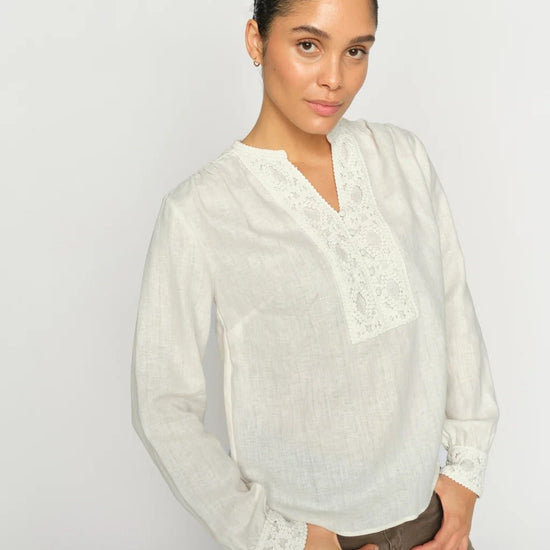 Young Ideas/Henmores - Evanda Embroidered Placket Blouse - 180 Ecru - XS