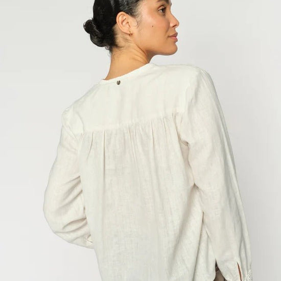 Young Ideas/Henmores - Evanda Embroidered Placket Blouse - 180 Ecru - XS