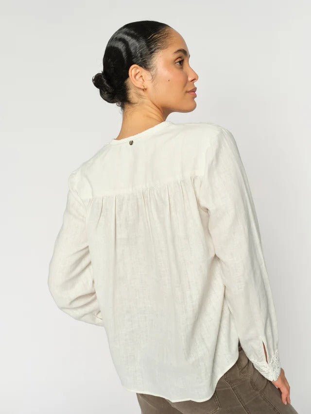 Young Ideas/Henmores - Evanda Embroidered Placket Blouse - 180 Ecru - XS