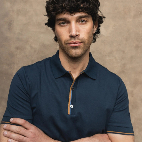 Young Ideas & Henmores -Harvey Short Sleeve Polo -466 Salute Navy Melange -M