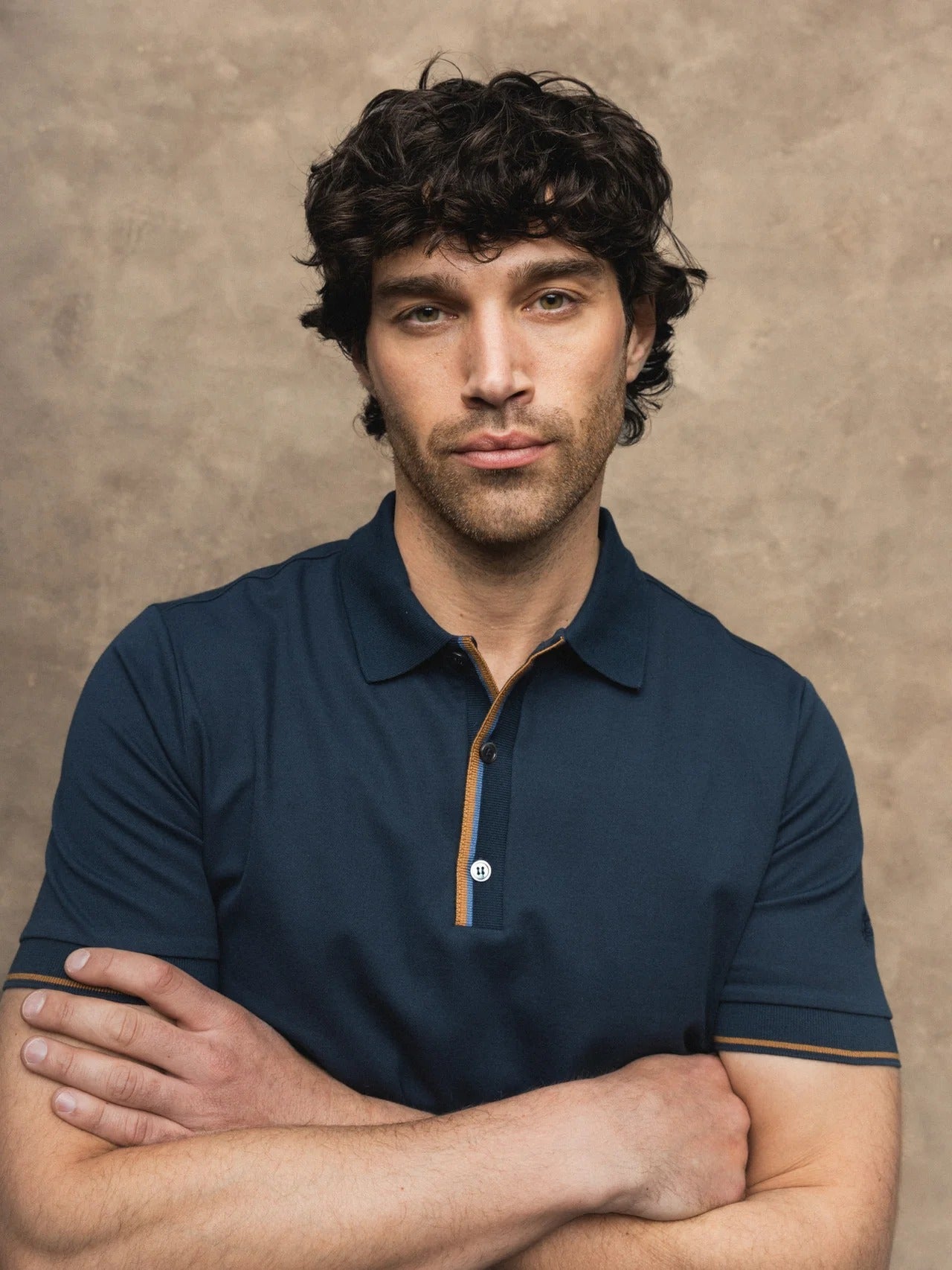 Young Ideas & Henmores -Harvey Short Sleeve Polo -466 Salute Navy Melange -M