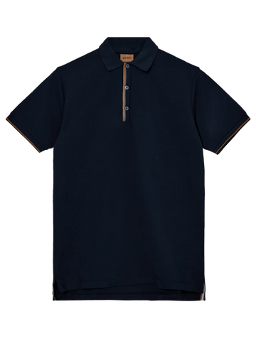 Young Ideas & Henmores -Harvey Short Sleeve Polo -466 Salute Navy Melange -M