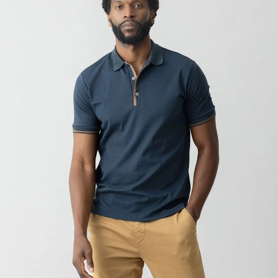Young Ideas & Henmores -Harvey Short Sleeve Polo -466 Salute Navy Melange -M