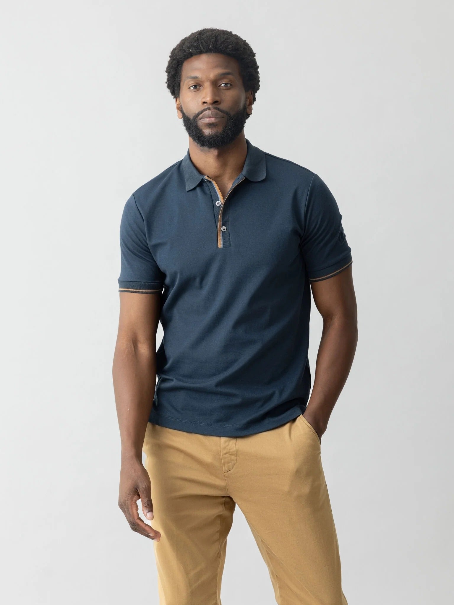 Young Ideas & Henmores -Harvey Short Sleeve Polo -466 Salute Navy Melange -M