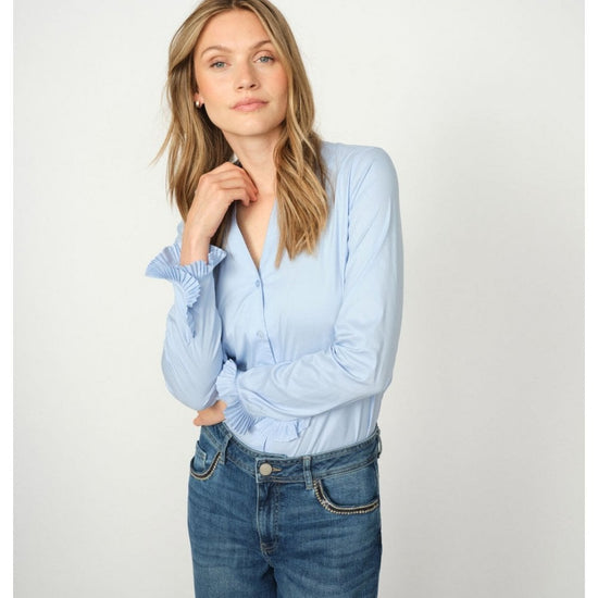 Young Ideas/Henmores - Hassie Pleated Cuff V Neck Shirt - 835 Brunnera Blue - XS