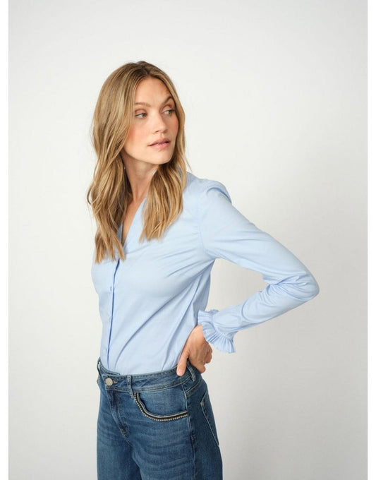 Young Ideas/Henmores - Hassie Pleated Cuff V Neck Shirt - 835 Brunnera Blue - XS