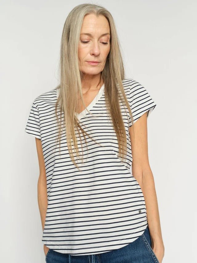 Young Ideas/Henmores - Kala Stripe V Neck T-Shirt - 468 Salute Navy - XS