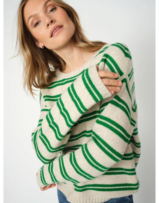 Young Ideas/Henmores - Khai Two Stripe Crew Neck Jumper - 838 Amazon Green - XS