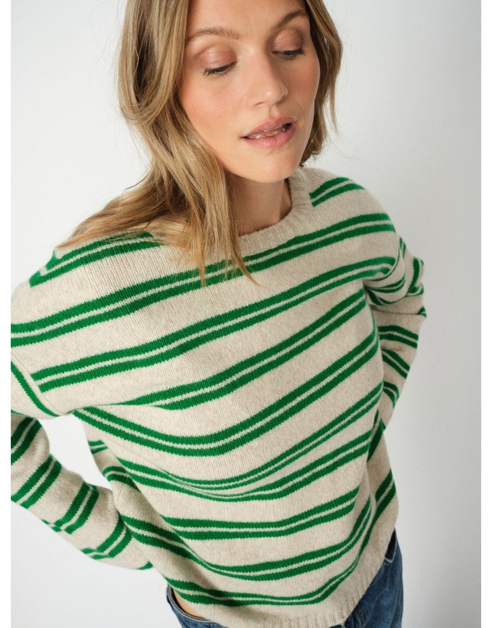 Young Ideas/Henmores - Khai Two Stripe Crew Neck Jumper - 838 Amazon Green - XS