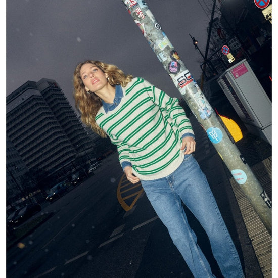 Young Ideas/Henmores - Khai Two Stripe Crew Neck Jumper - 838 Amazon Green - XS