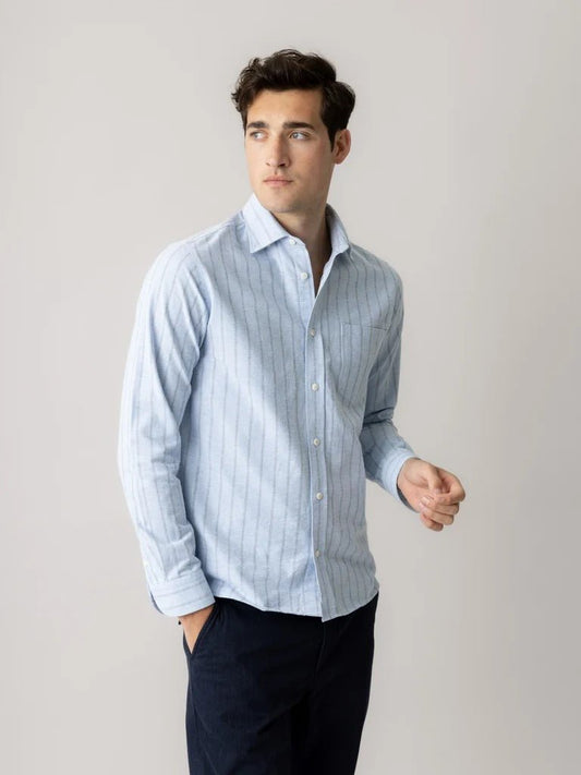 Young Ideas & Henmores -Marco Brush Stripe Shirt -406 Light Blue -M