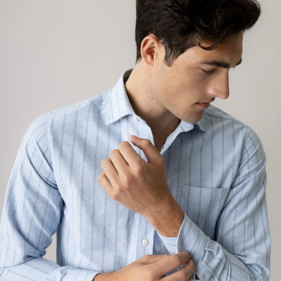 Young Ideas & Henmores -Marco Brush Stripe Shirt -406 Light Blue -M