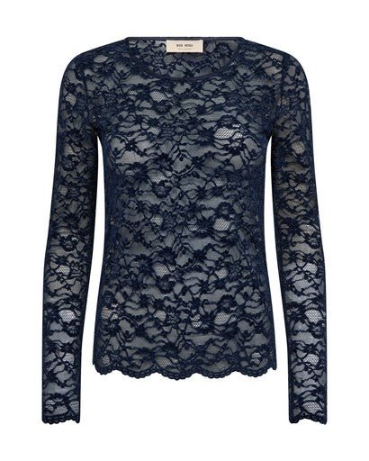 Young Ideas & Henmores -Miriel Velvet Lace Blouse -779 Navy -XS