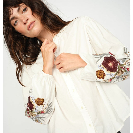 Young Ideas/Henmores - Mysa Popli Sleeve Detail Shirt - 180 Ecru - XS