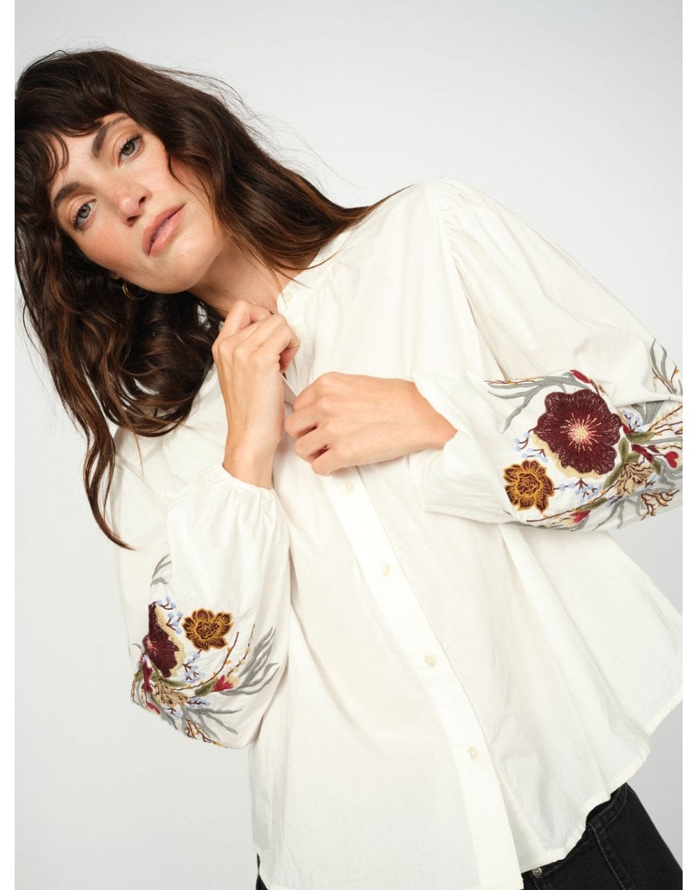 Young Ideas/Henmores - Mysa Popli Sleeve Detail Shirt - 180 Ecru - XS