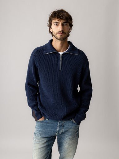 Young Ideas & Henmores -Porter Ribbed Quarter Zip Knit -469 Navy -M