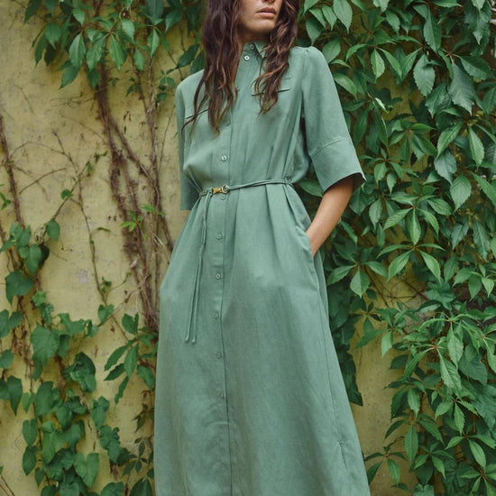 Young Ideas/Henmores - Rayas Alexis Button Down Dress - 846 Turf Green - XS