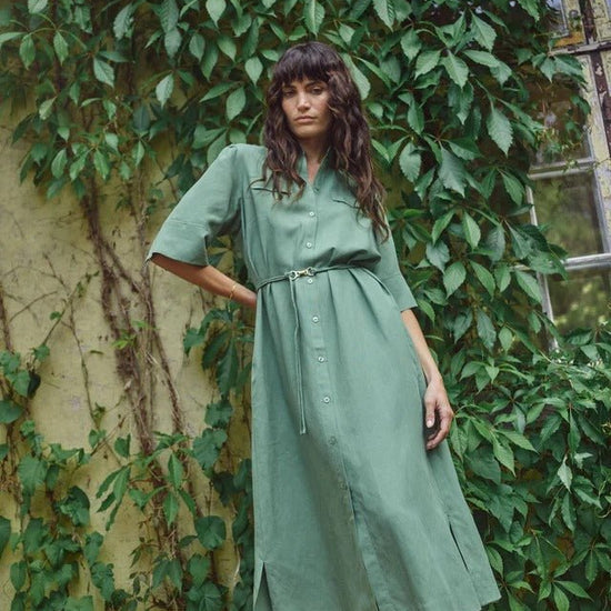 Young Ideas/Henmores - Rayas Alexis Button Down Dress - 846 Turf Green - XS