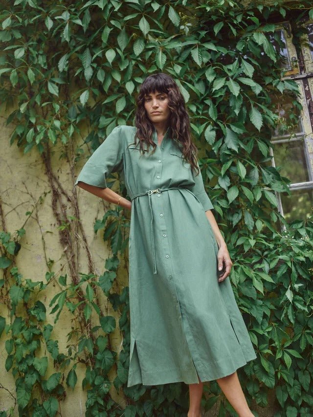 Young Ideas/Henmores - Rayas Alexis Button Down Dress - 846 Turf Green - XS