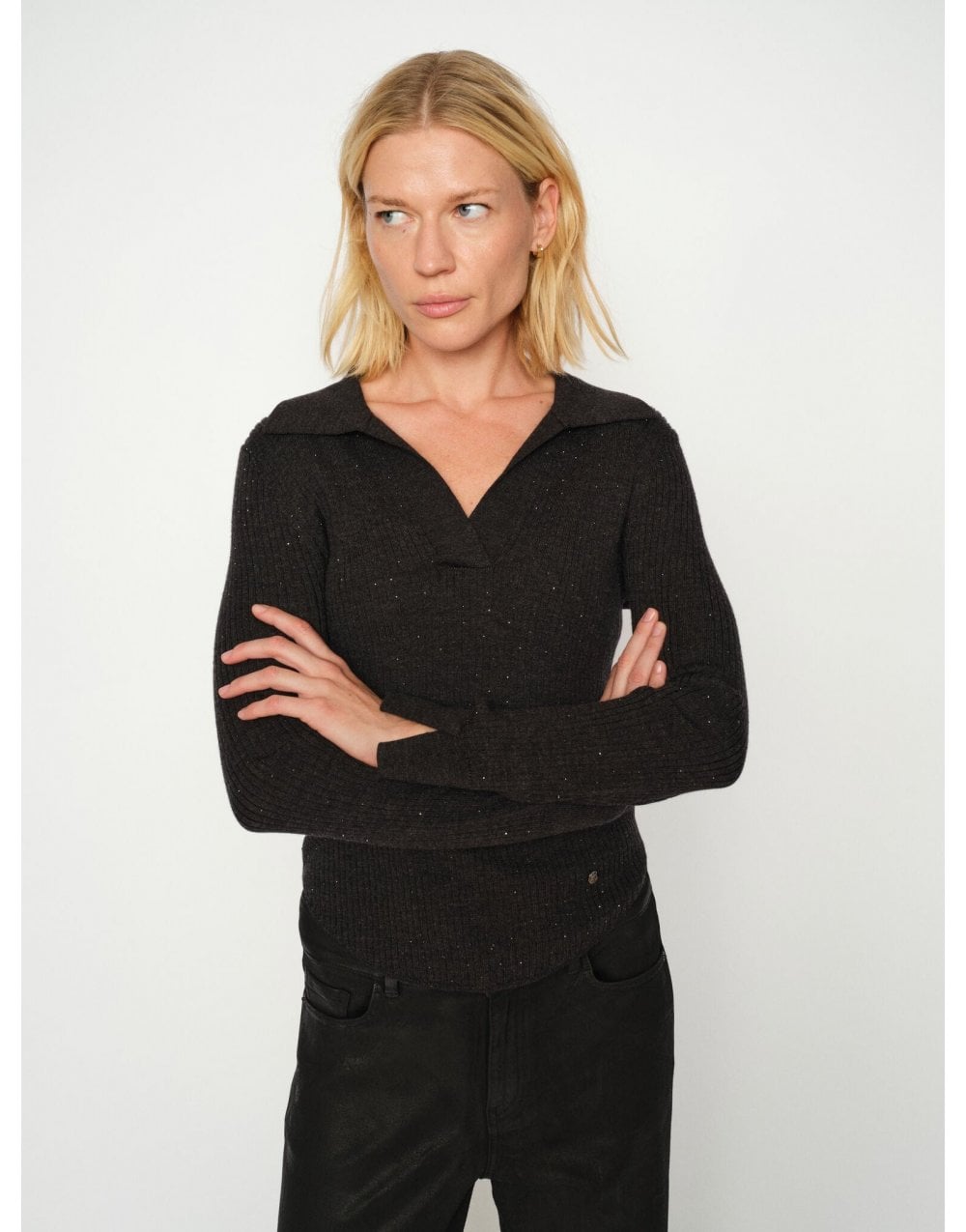 Young Ideas/Henmores - Ronika Wool Knitted Polo - 819 Phantom - XS