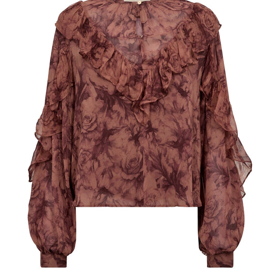 Young Ideas & Henmores -Roya Ruffle Rose Blouse -984 Flower Print -L