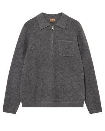 Young Ideas & Henmores -Ryan Polo Zip Knit -790 Charcoal Melange -M