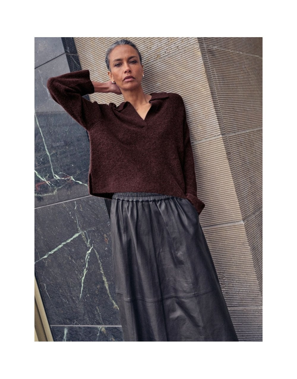 Young Ideas/Henmores - Thora Aidy Knitted Polo - 157 Boulder Brown - XS