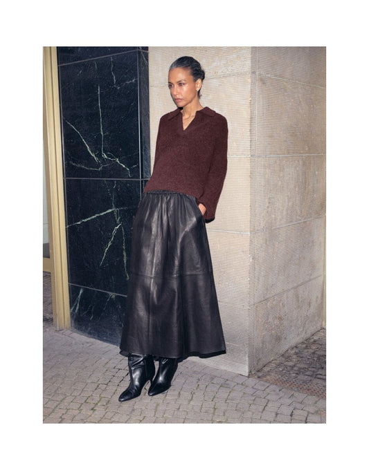 Young Ideas/Henmores - Thora Aidy Knitted Polo - 157 Boulder Brown - XS