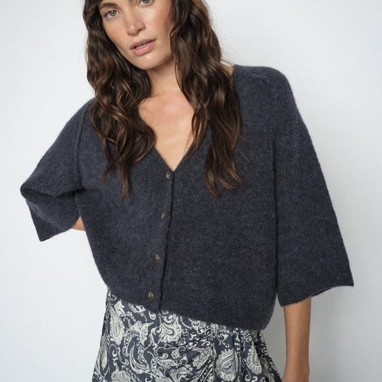 Young Ideas & Henmores -Thora Lizet Short Knit Cardigan -191 India Ink -XS