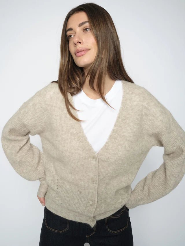 Young Ideas & Henmores -Thora V Neck Knit Cardigan -174 Feather Grey -XS