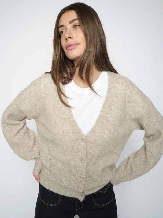 Young Ideas & Henmores -Thora V Neck Knit Cardigan -174 Feather Grey -XS