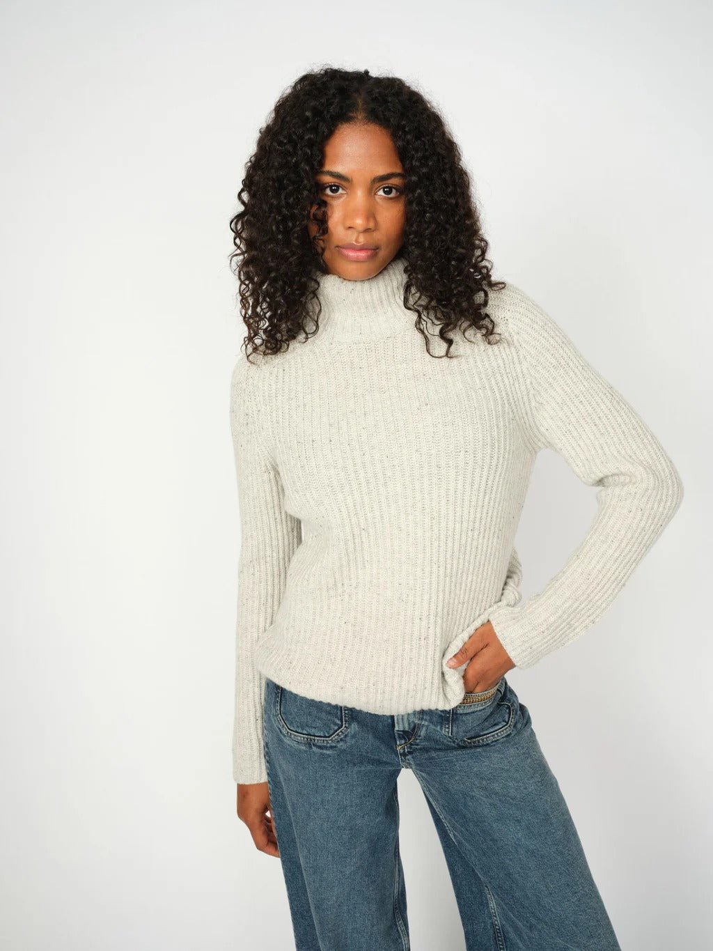Young Ideas/Henmores - Thyra Highneck Jumper - 876 Light Grey Melange - XS