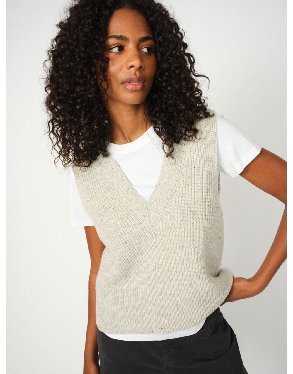 Young Ideas/Henmores - Zhara Thyra Knitted Vest - 876 Light Grey Melange - XS
