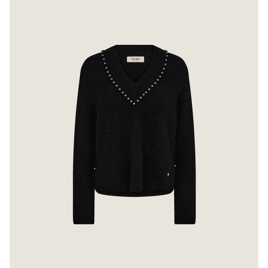 Young Ideas/Henmores - Zora V - Neck Bead Knitted Jumper - 801 Black - XS