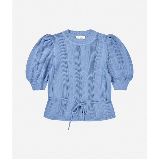 Young Ideas/Henmores - Felmine Herringbone Texture Puff Sleeve Knit - 36 Blue - 8