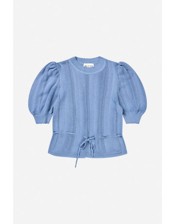 Young Ideas/Henmores - Felmine Herringbone Texture Puff Sleeve Knit - 36 Blue - 8