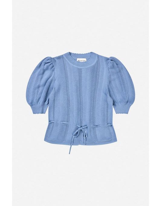 Young Ideas/Henmores - Felmine Herringbone Texture Puff Sleeve Knit - 36 Blue - 8