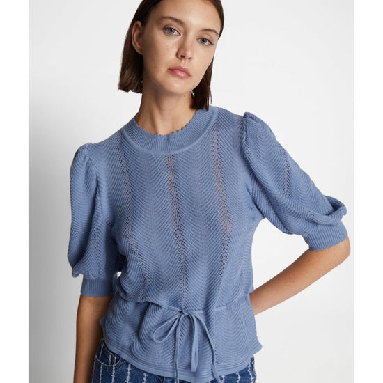 Young Ideas/Henmores - Felmine Herringbone Texture Puff Sleeve Knit - 36 Blue - 8