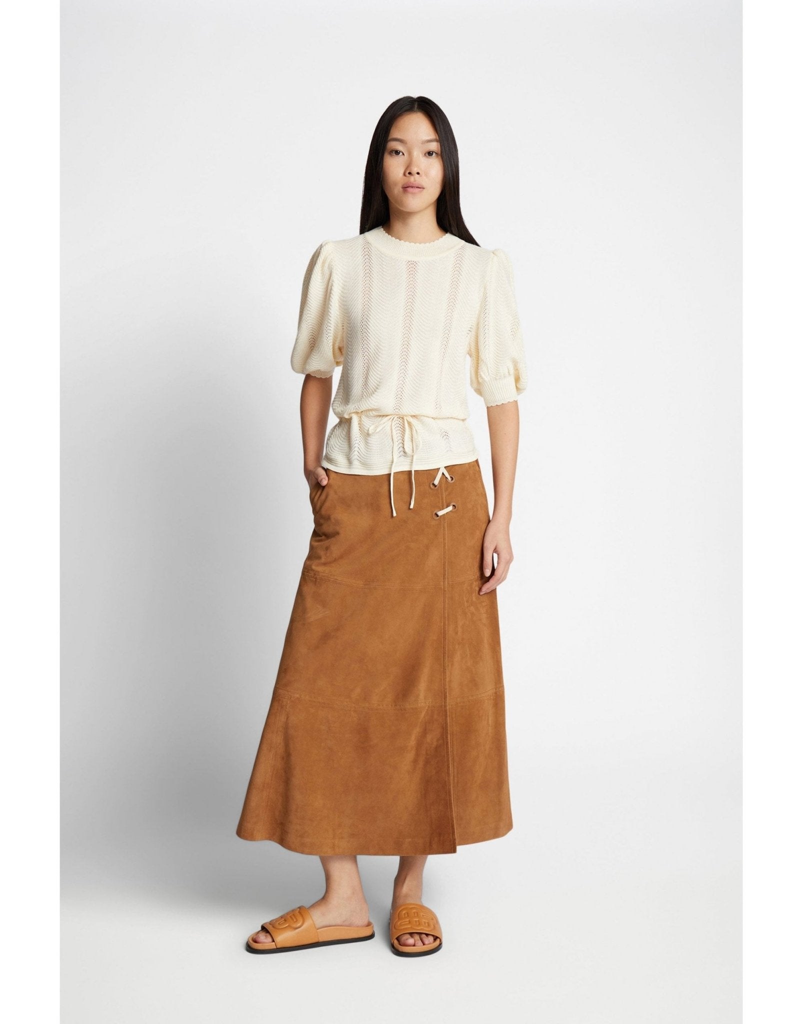 Young Ideas/Henmores - Felmine Herringbone Texture Puff Sleeve Knit - 36 Blue - 8