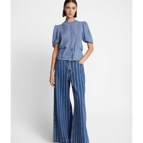 Young Ideas/Henmores - Felmine Herringbone Texture Puff Sleeve Knit - 36 Blue - 8